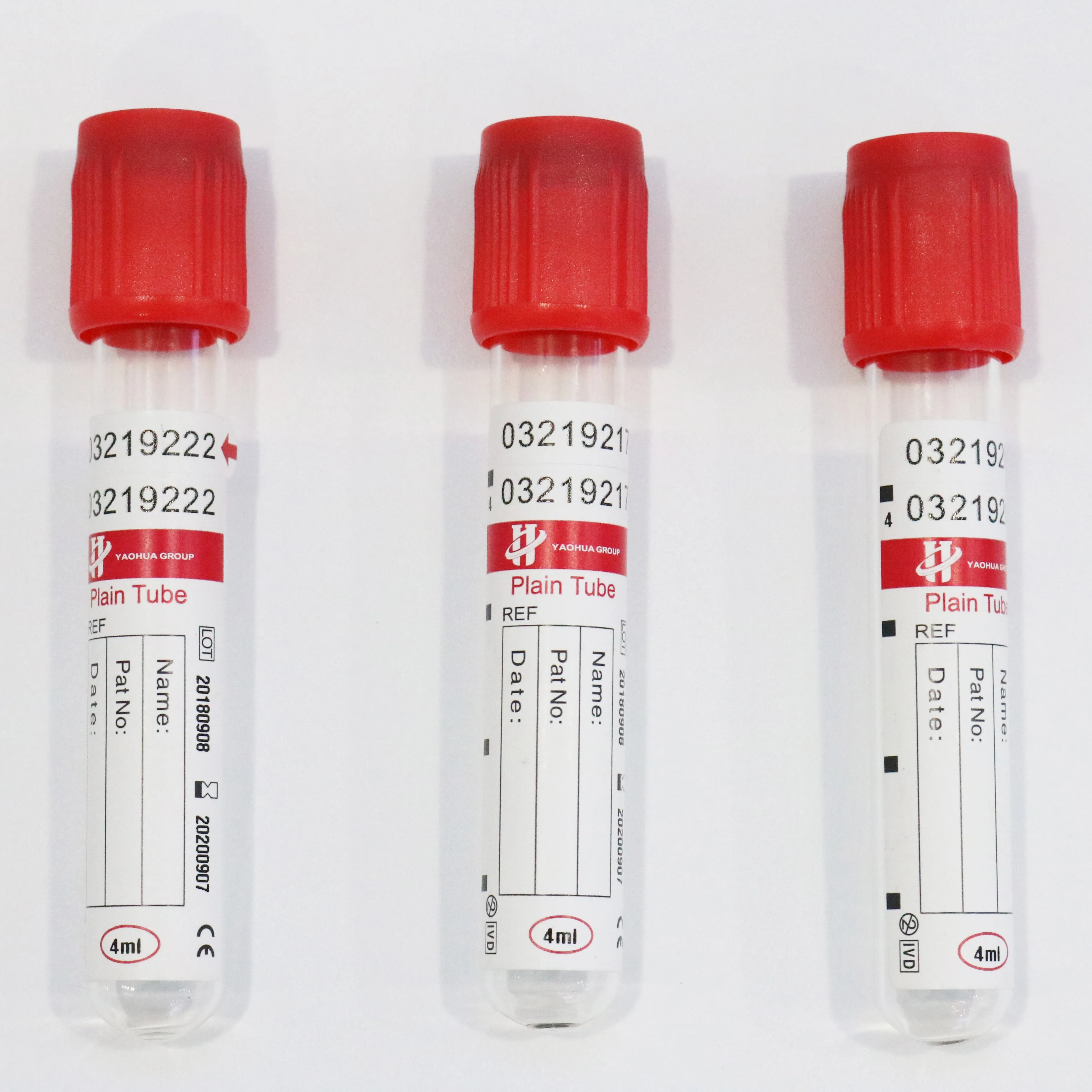 disposable plain blood tube with no additive red top blood collection tube 13*75 mm 3ml 4ml 5 ml PET and glass tube