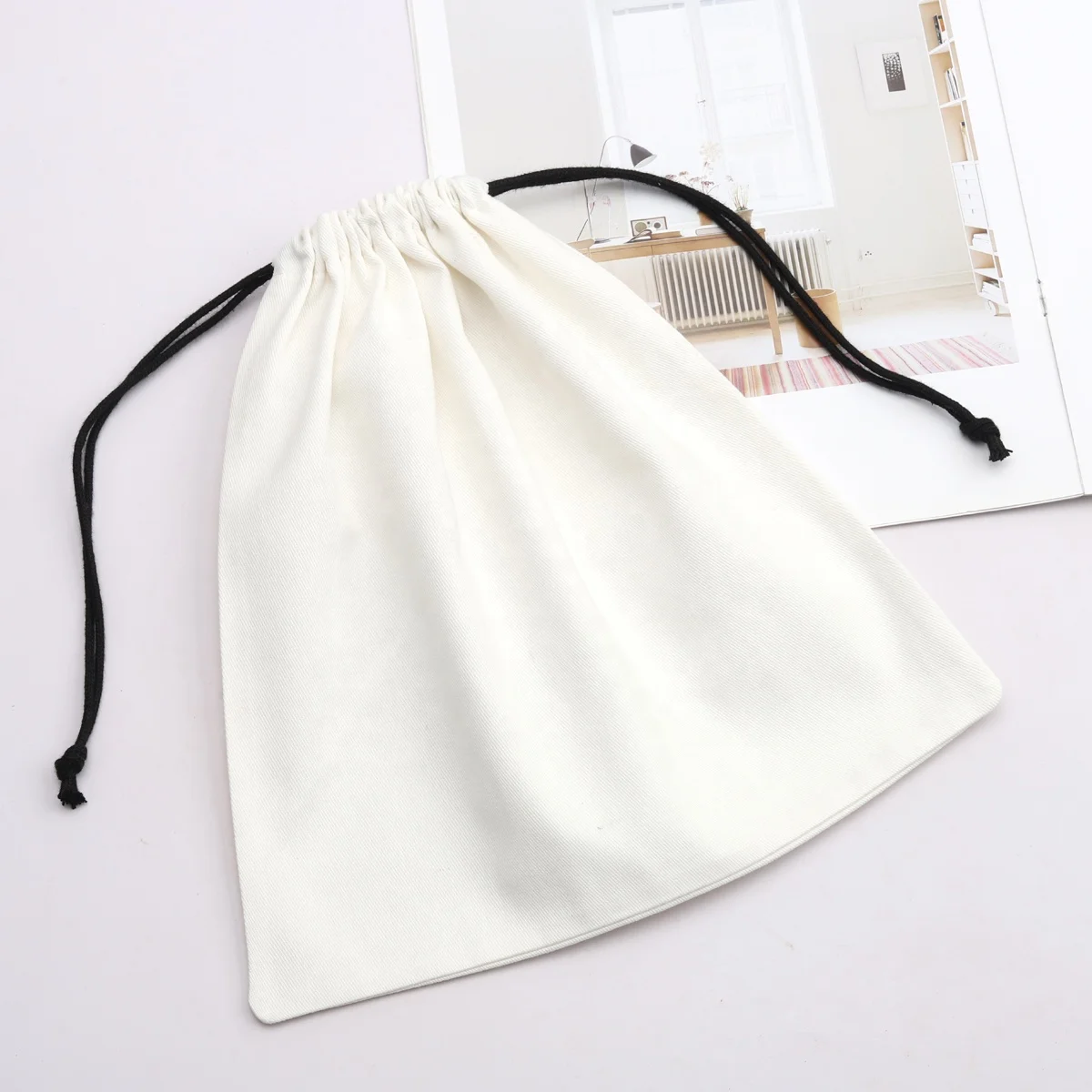 Reusable White Cotton Twill Dust Shoe Bag High Quality Eco -Friendly Muslin Cosmetic Jewelry Drawstring Bag