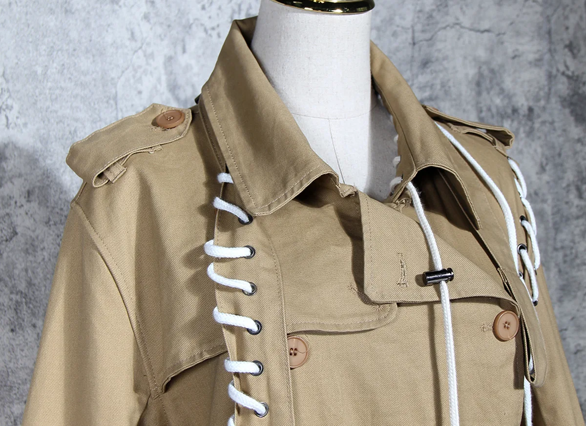 Y2K Style Women's Plus Size Jacket Long Sleeve Wind Coat Wear Trench Coat Boyfriend Design Strings Decoration Street Woven