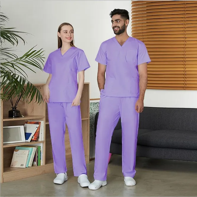 High-end polyester-cotton V-neck surgical gown hand-washing surgical nurse clothes split suit short sleeve custom wholesale