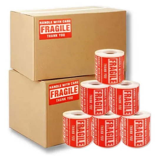 Cheap manufacturers wholesale fragile warning label glass fragile products waterproof express transport warning sticker roll