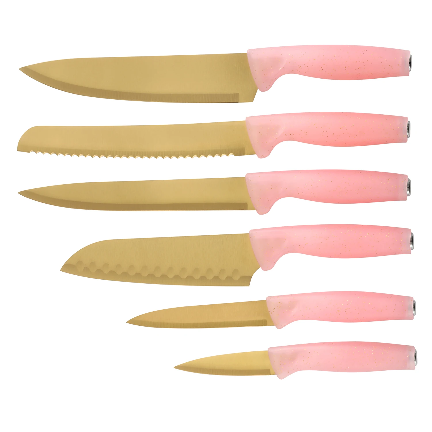 Top Selling Safety Food Grade Stainless Steel Golden Home Cooking Kitchen Knife With Pink Handle