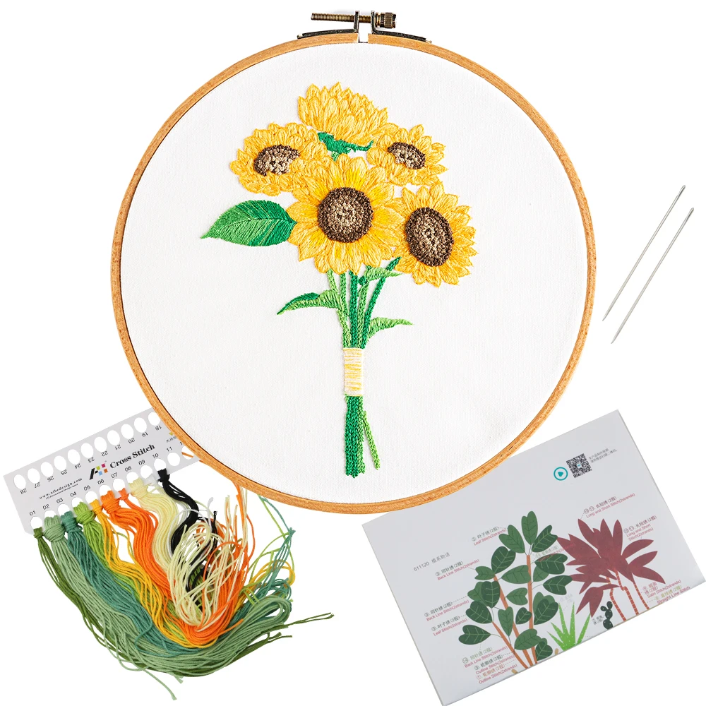 High Quality Dropshipping Flowers Pattern DIY Stamped Embroidery Set Embroidery Starter Kit with Embroidery Cloth Color Threads
