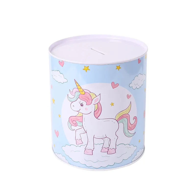 TOPSTHINK Unicorn metal cash money box cylinder large 13.5*15 cm money saving box for kid