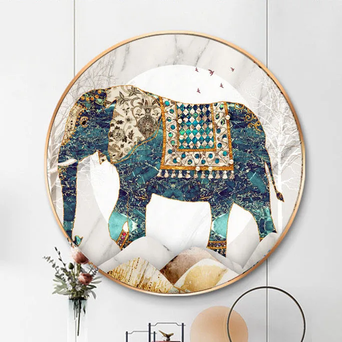 Factory supply light luxury elephant horse artwork crystal porcelain decor painting for home hotel