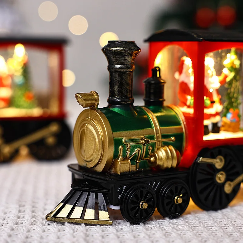 2024 New Christmas Decoration Gifts Crafts Plastic LED Christmas Lights Small Train Snowball Water Lights Home Decoration Gifts