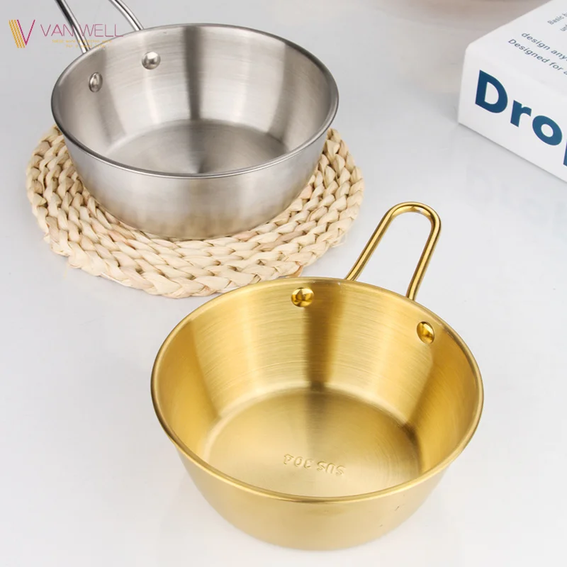 Wine Noodle Pickle snack bowl with Handle Stainless Steel 304 Wholesale Metal Korean outdoor camping bowl seasoning bowl