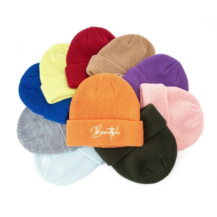 Модная теплая простая Зимняя Вязаная Шапка-бини с вышивкой из акриловой шерсти для бега