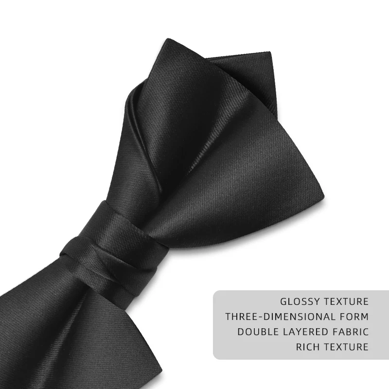Male Wedding Party Solid Design Pre-tied Adjustable Strap Black Bow Tie