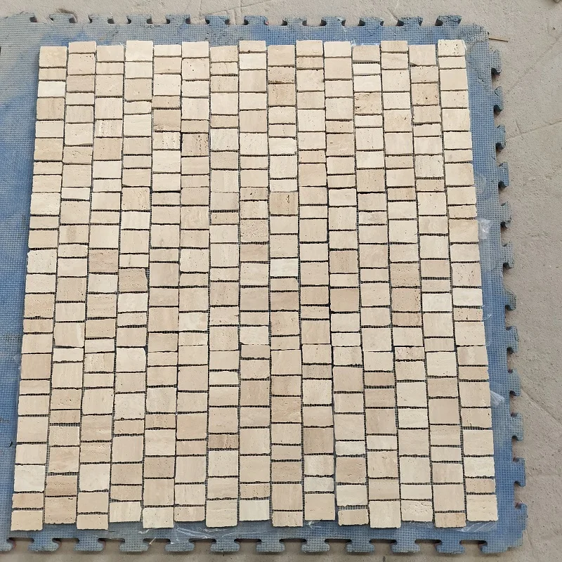 Beige Travertine Mosaic Tiles Rough Cut Mosaic Pattern For Wall