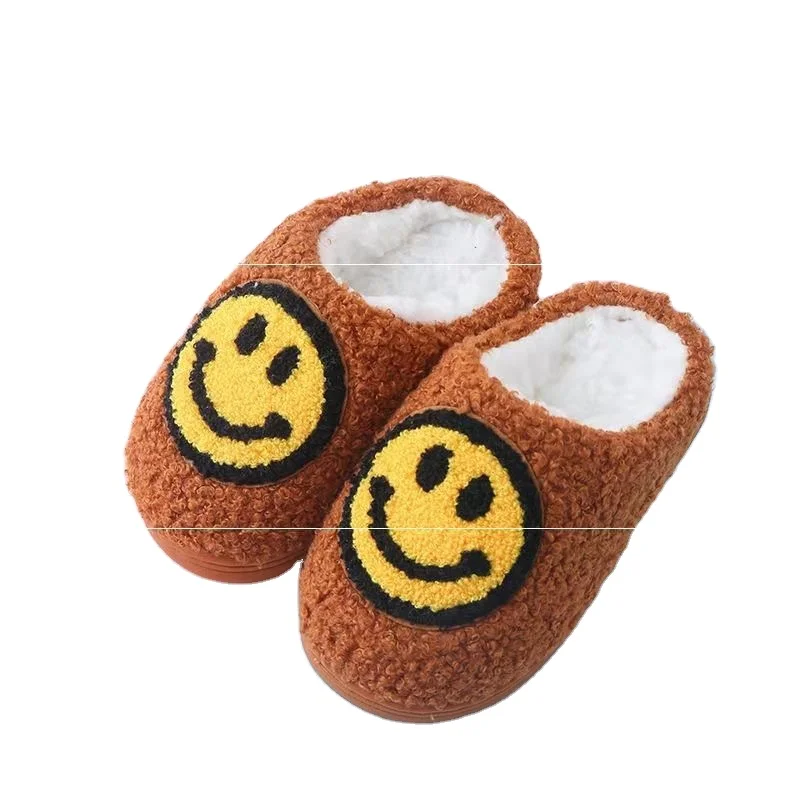 
2021 New Winter smile face non-slip TPR sole with Plush sandals slippers for women men 