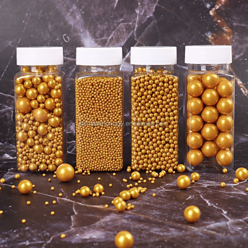 4mm Edibles Solid Gold Beads Bakery Decoration Ingredients Sugar Pearl Sprinkles Edible Gold Cake Sprinkles for Cake Decorating