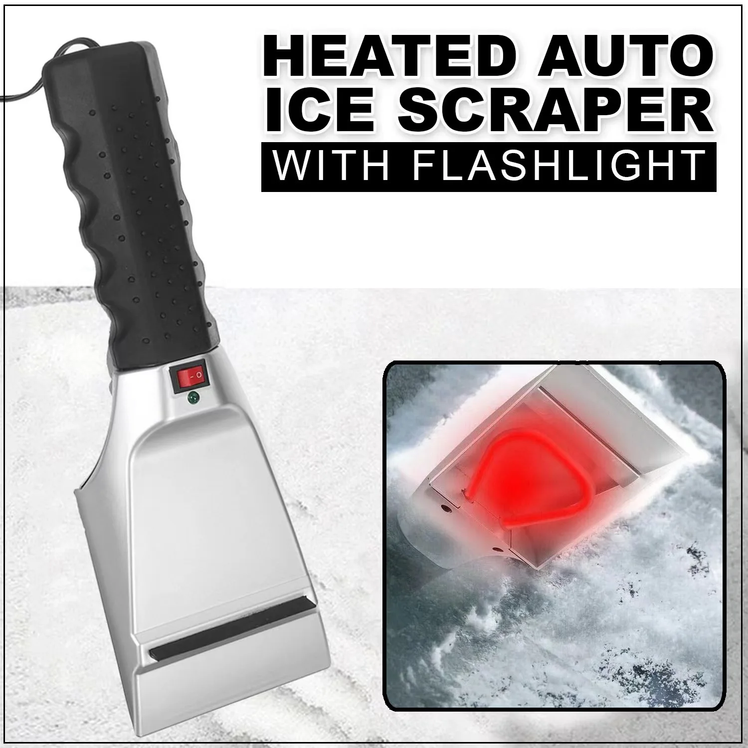 DC12V Car Heated electric ice scraper with led light for Removing Windshield Snow