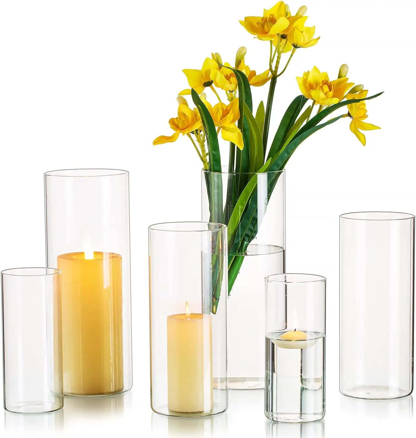 Glass Cylinder Vases Tall Clear Vase for Centerpieces Candle Holders for Pillar Floating Candles Wedding Vases for Home Decor