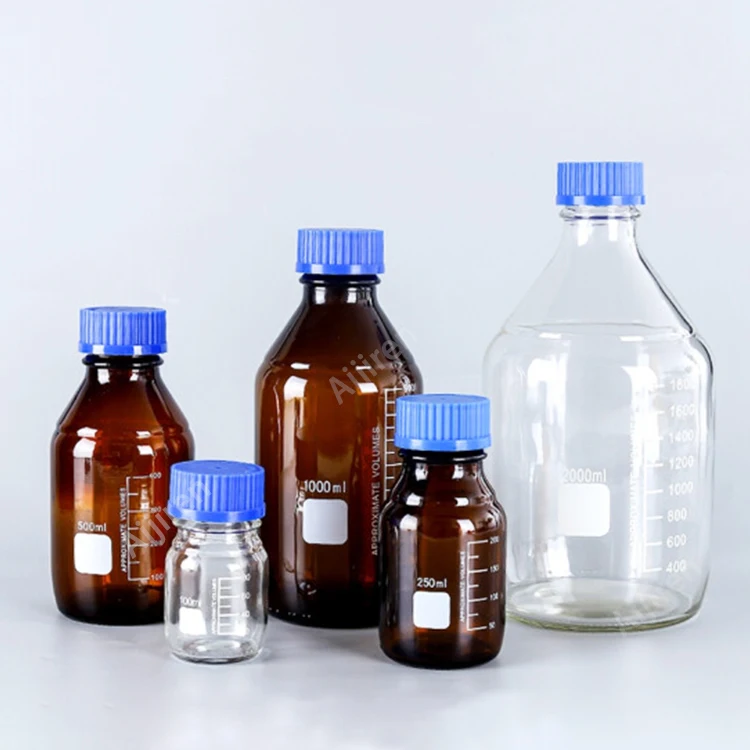 50mL 100mL 250mL 500mL Lab Glassware Borosilicate 3.3 Wide Mouth GL45 Customized screw Cap Media Reagent Bottle