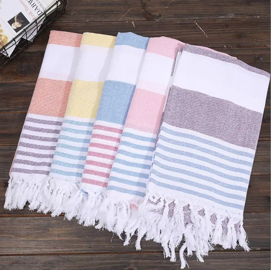Wholesale Candy Designer Jacquard Fabric Beach Yoga Tassel Turkish Custom Acrylic Cotton Woven Throw Blankets For Home Decor