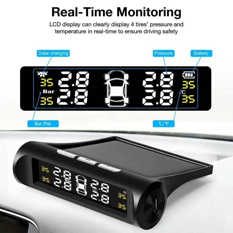 Universal Digital Car External Internal Tire Pressure Monitoring System  Tire Gauge Tire Pressure Sensor TPMS