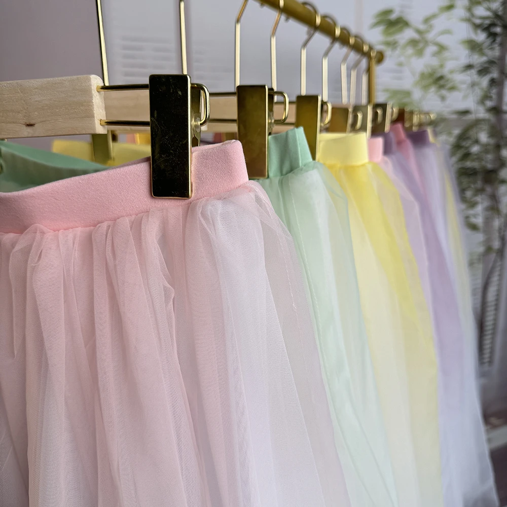 2024 new trendy hot sales dance training wear 4 layers long gradient mesh skirts for ballet
