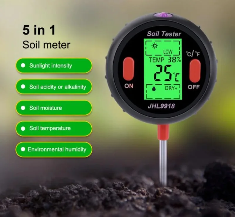 5 in 1 Digital Soil tester pH Moisture Temperature and Light Meter Humidity for flowerpot soil garden plantation Soil analyzer