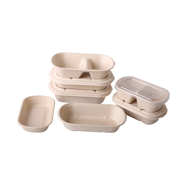 Sugarcane Bagasse Pulp Fibre Plates Disposable Take Away Fast Food Lunch Paper Box