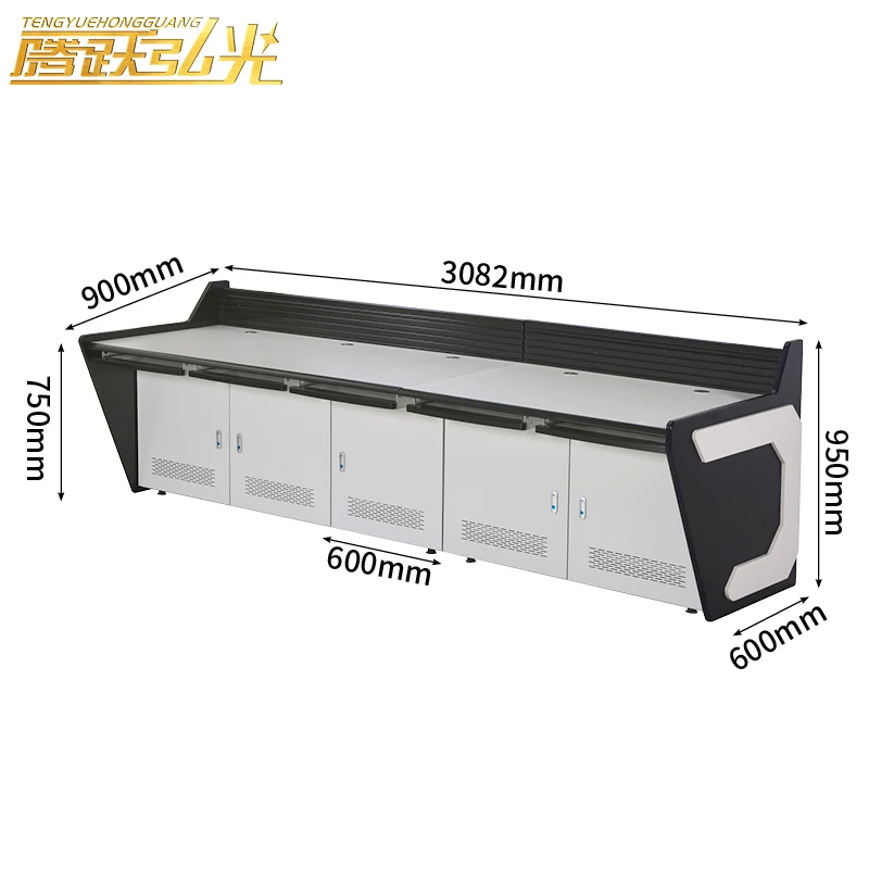 five workstations C Style Command Center Consoles Monitoring Table Conference Room Furniture Office Furniture