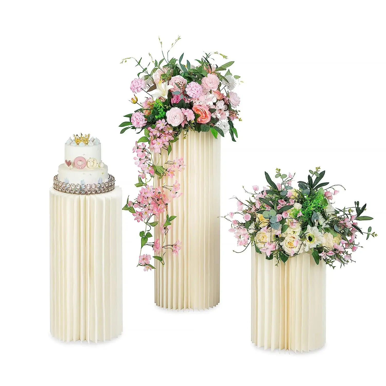 Wedding Centerpieces Cardboard Vases Stands Foldable Paper Columns Display Pedestals Stands for Wedding Party Decoration