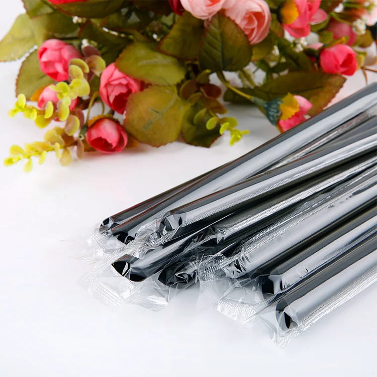 Plastic Bubble Tea Milk Tea Boba Drinking Disposable Straws Transparent Black Colorful Straws