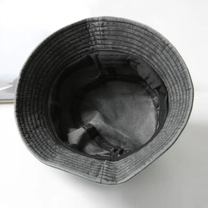 Custom big brim vintage fisherman bucket hat black blue washed jeans denim bucket hat for women men