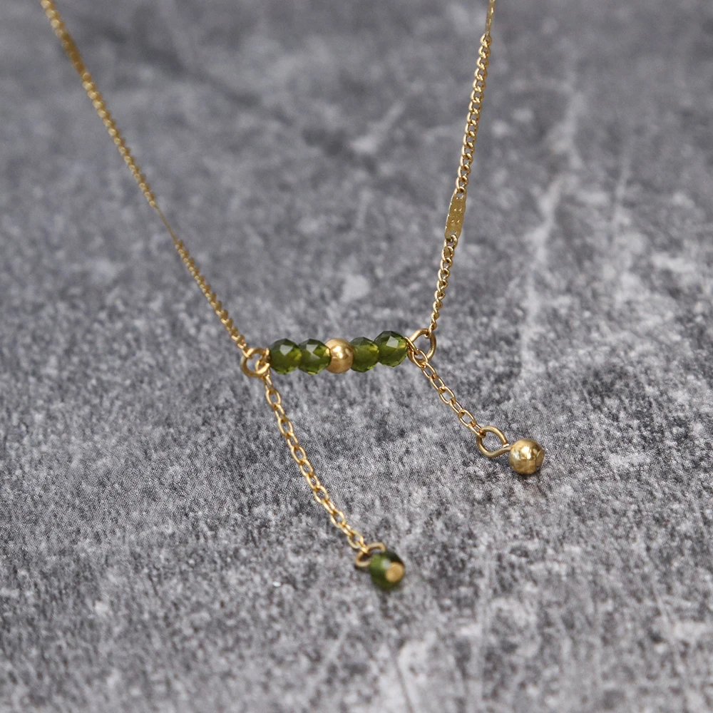 Chris April in stock 316L stainless steel PVD gold plating waterproof olive zirconium crystal gold beads necklace