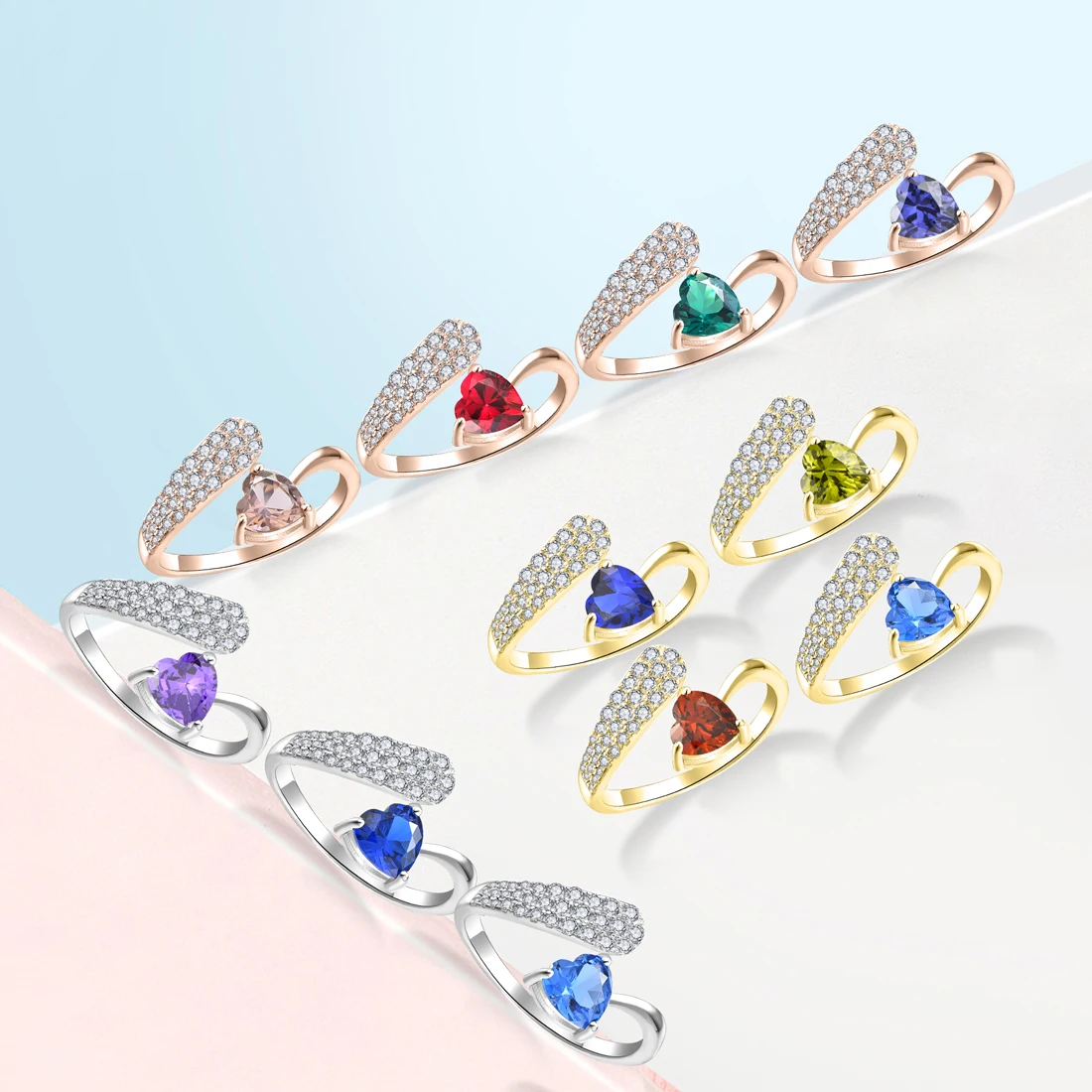 Factory trendy natural stone  crystals adjustable Micro Paved Diamond open Ring for wedding engagement