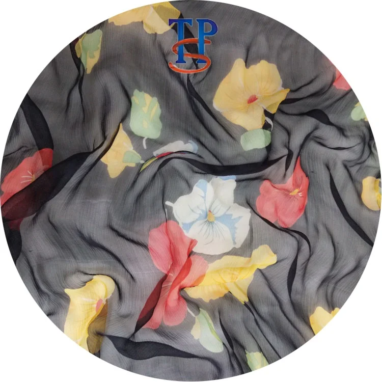 8mm big large flower printed  pure silk crinkle georgette GGT fabric for dress