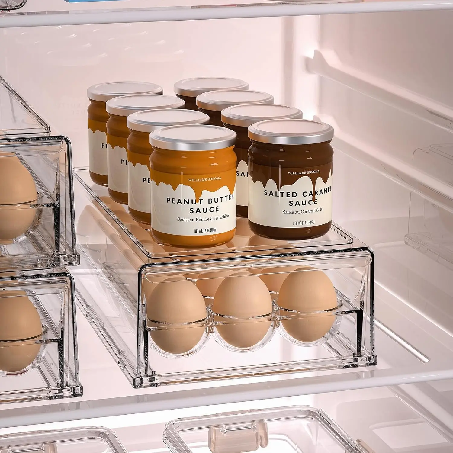 Refrigerator Eggs Container BPA Free Fridge Drawer Organizer Bins Stackable Egg Holder Plastic Acrylic Clear 18 Egg Tray