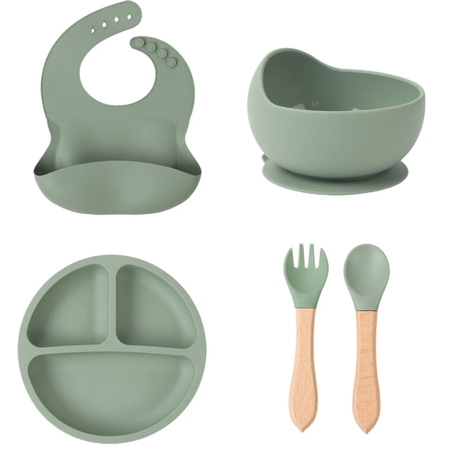 Wholesale Kids Food Feeding Bowl Silicone Baby Dishes Kid Dinner Suction Plate Baby Silicone Tableware Feeding Set With Lid