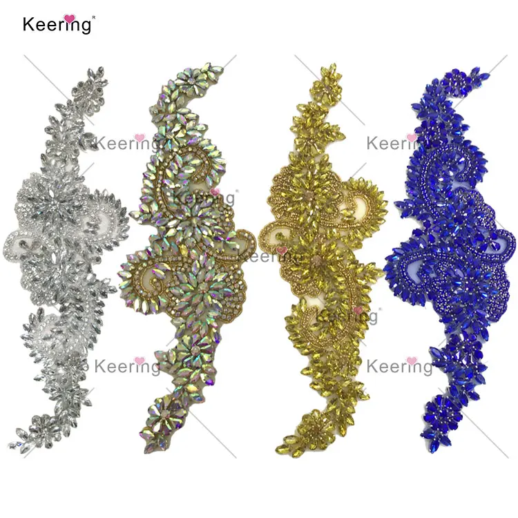 Keering Handmade Sew On Crystal Pink Small Flower Rhinestones Patch Applique For Clothes Bust