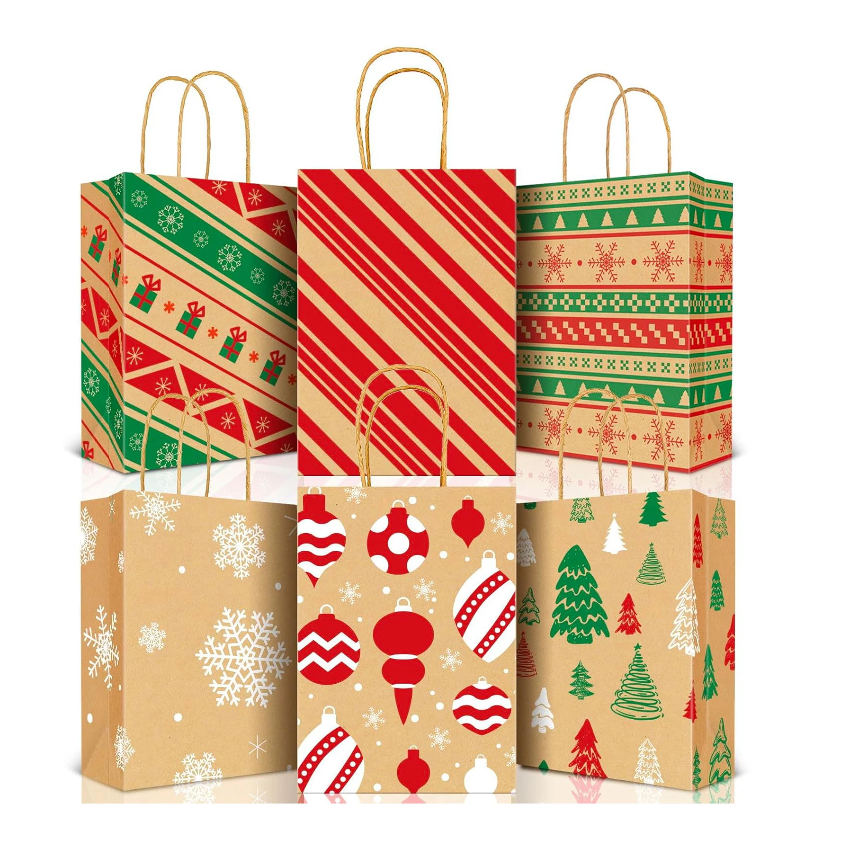 Classic design pattern printing Food with Sturdy Handle custom Kraft paper shopping Surprise holiday gift Christmas bag