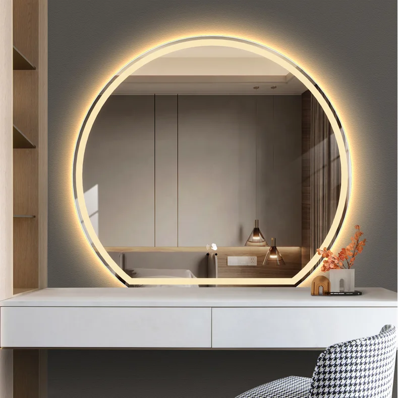 Half Moon Frosted Shape round led mirror hair salon mirror designs for stations home decorative wall mirror