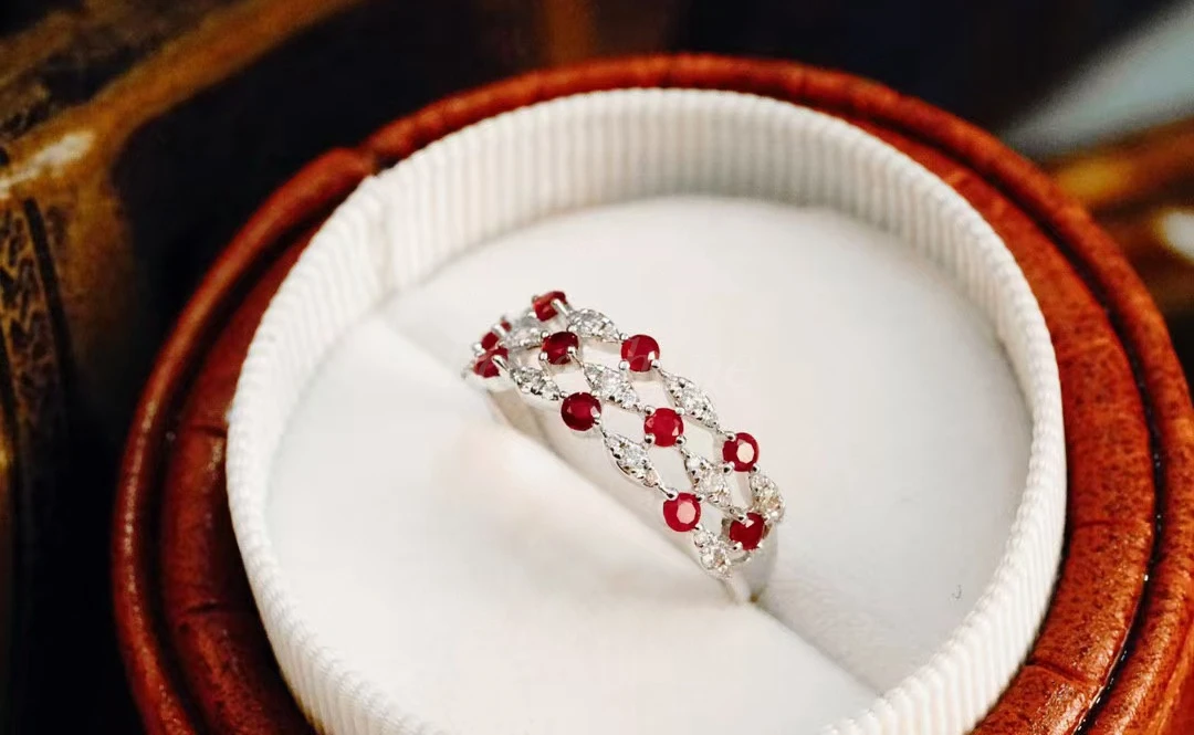 Longshine Hot Sale 18K Gold White and Red Color SHining Natural Diamond Ring Jewelry