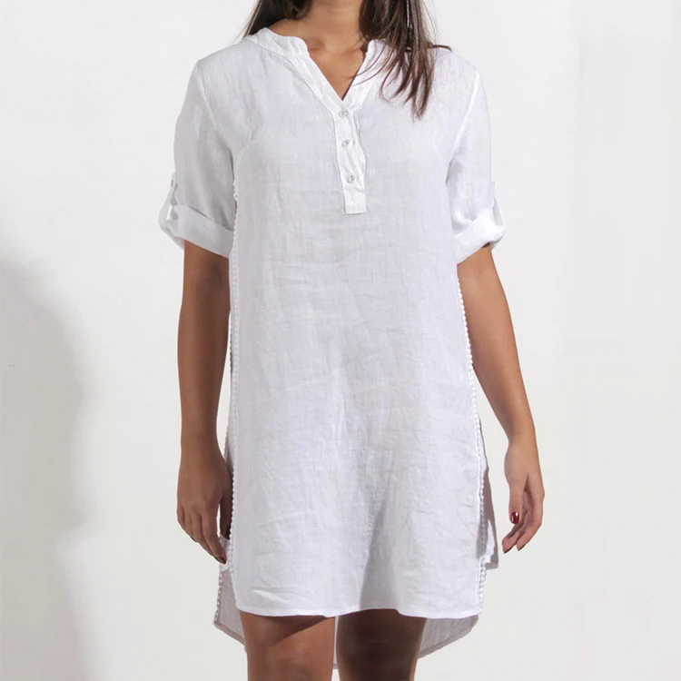 2024 Trending Dresses Women Casual Summer Linen Solid Color Women Dresses