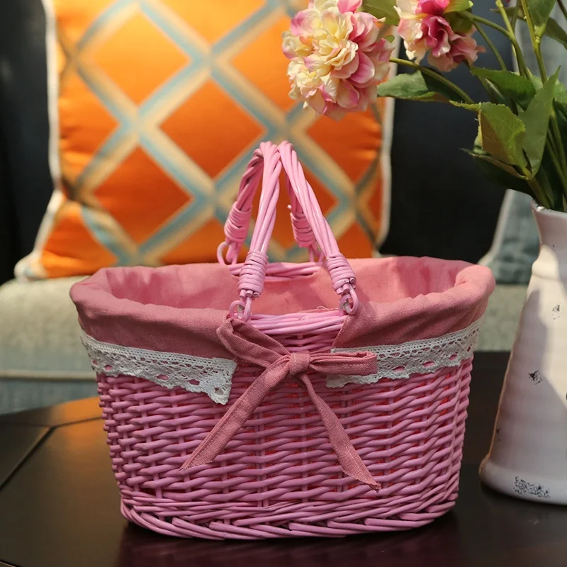 Wholesale cheap empty folding handle picnic basket wicker picnic basket with handle