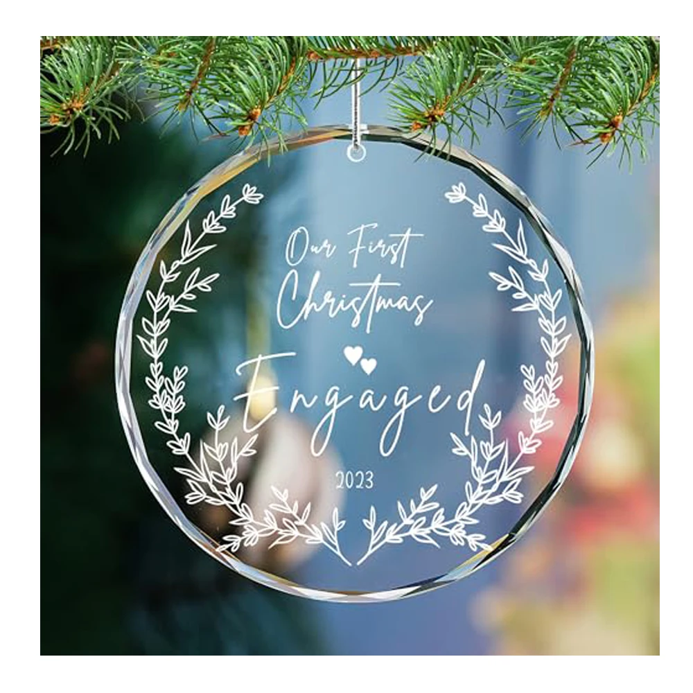 Personalized round crystal Christmas Tree Hanging Crystal Glass Pendant Ornament Sublimation Crystal Glass Pendant Christmas