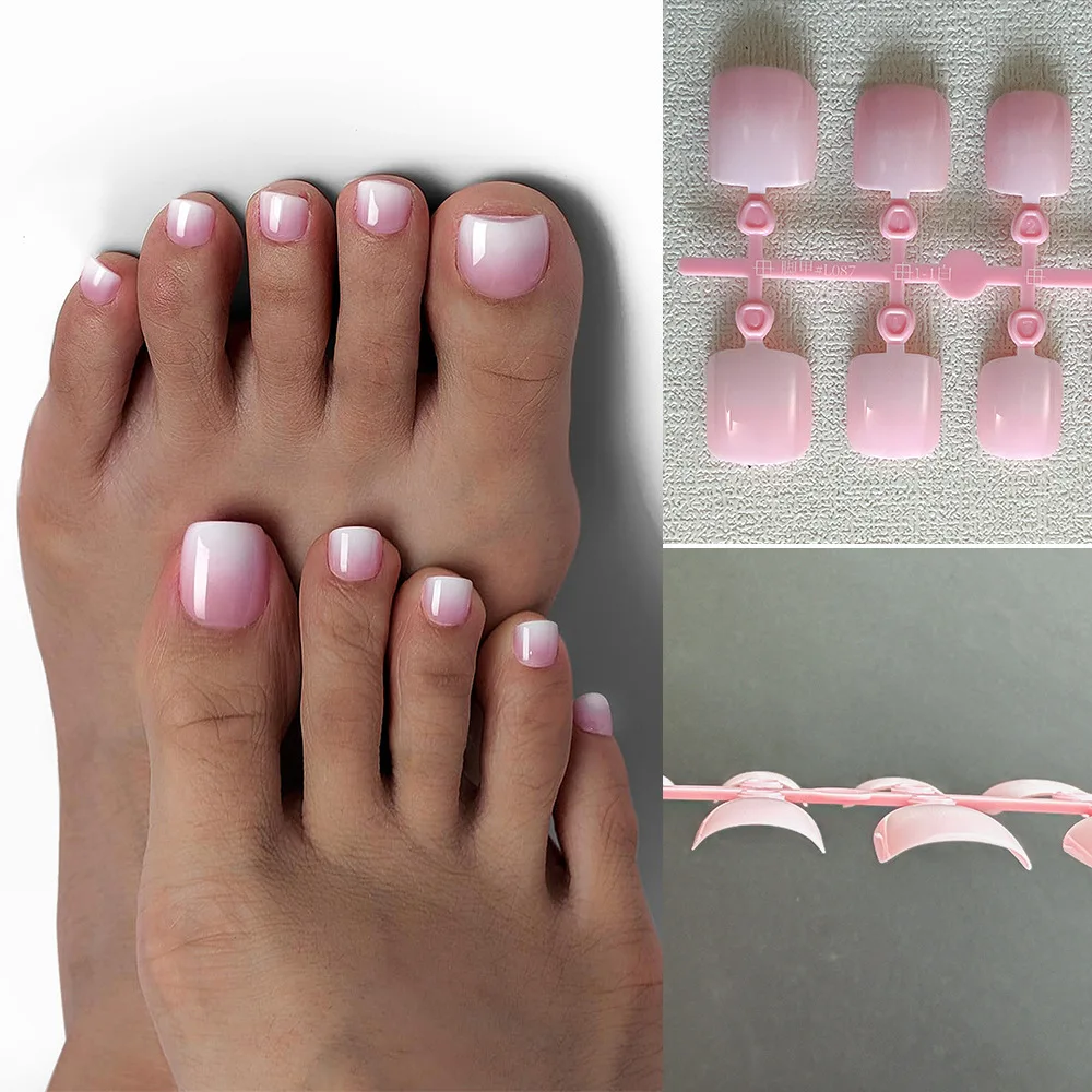 Wholesale 120pcs Retro Simple Gradient ABS Material Artificial False Toe Nails Short Square Wearable Nail Tips French Style