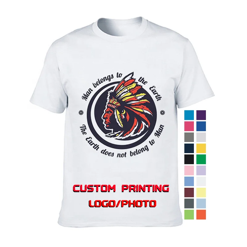 Custom t shirt logo printing unisex 100% cotton plain white blank plus size men