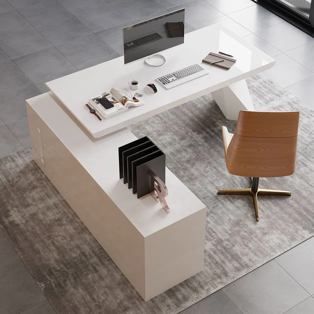 Executive ergonomic office chairs design white artificial stone  CEO Acrylic office desks furniture for home office