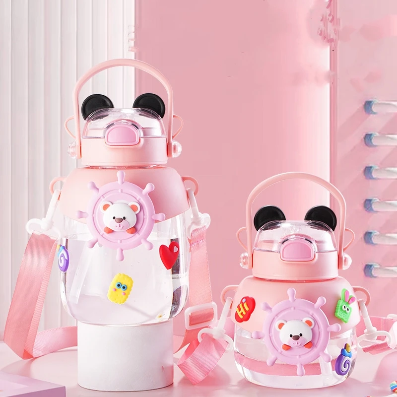 C609 Creative Large Capacity Summer Children Plastic Cups Lovely Portable Kids Cartoon Water Bottle Leakproof Juice Drinking Cup