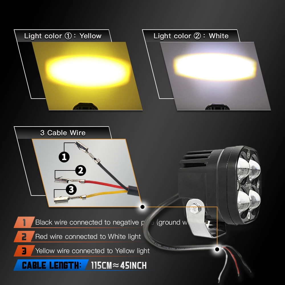 60W Spot fog Work Light Truck Car Vehicle Bumper White Yellow Dual Color Offroad 4X4 Auxiliary 3 Inch Mini Led Driving Light