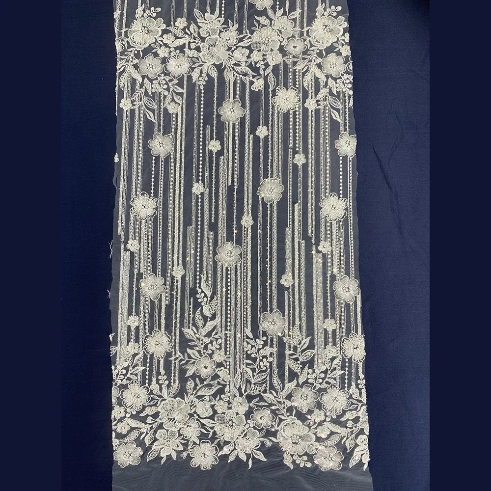 Wholesale good price white bridal pearl embroidered beaded crystal sequin fabric manufacturers for ladies african lace fabric