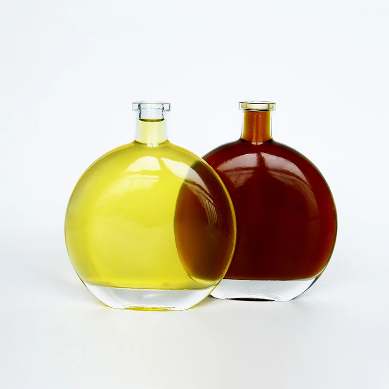 Customized  250ml 500ml Liquor Glass Bottles Rum Tequila Rakija Mezcal Flat Round Shape Vodka Gin Glass Bottle with Metal Lid