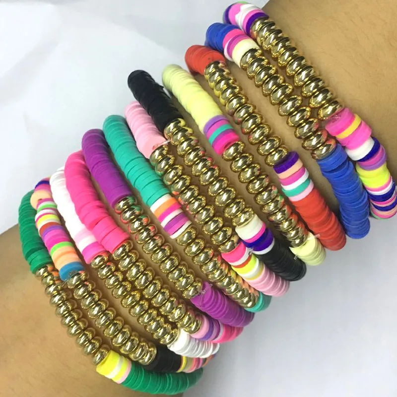 LOTOS JEWELRY FASHION clay beads bracelet 6mm simple bohemian seaside beach wind elastic rope bracelet