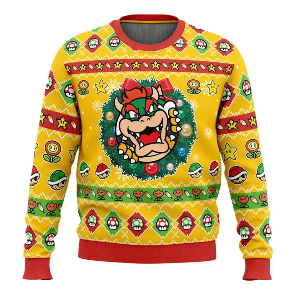 2024 Newest custom Ladies Digital Print Mushroom Brothers printed jacquard Botton Knitted Men Women christmas Sweater