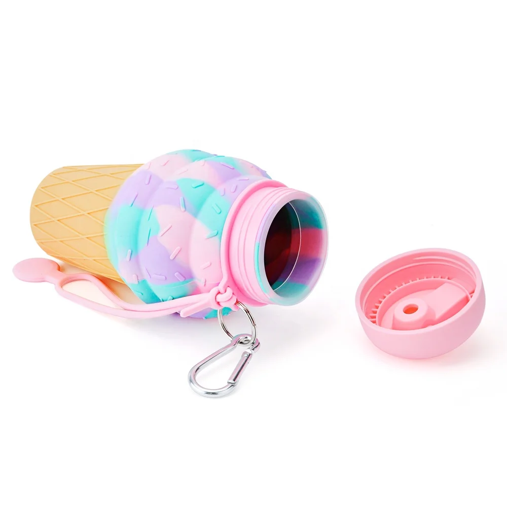 Пользовательские питьевой мороженое Bpa бесплатно силиконовые складные детские бутылки воды школы